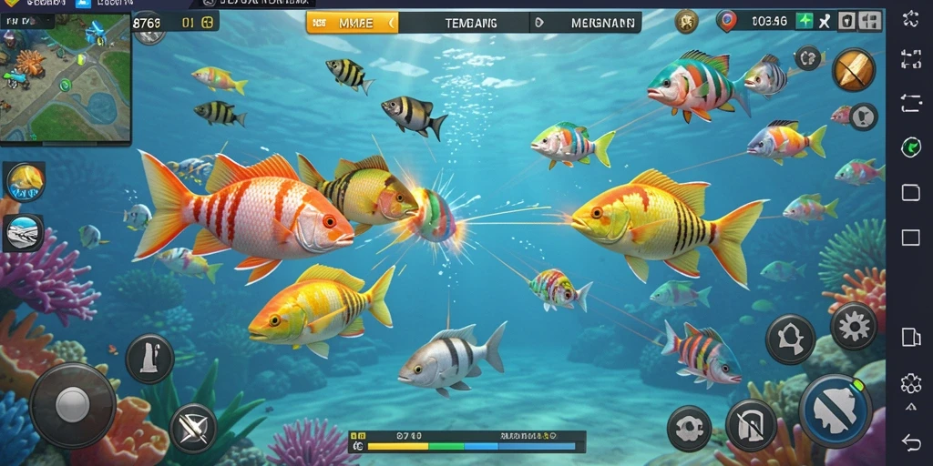 Tampilan gameplay menembak ikan dalam 8768 yang seru dan penuh warna.
