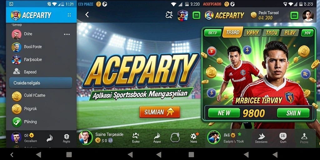 Screenshot gameplay ACEPARTY menampilkan taruhan olahraga yang menarik.