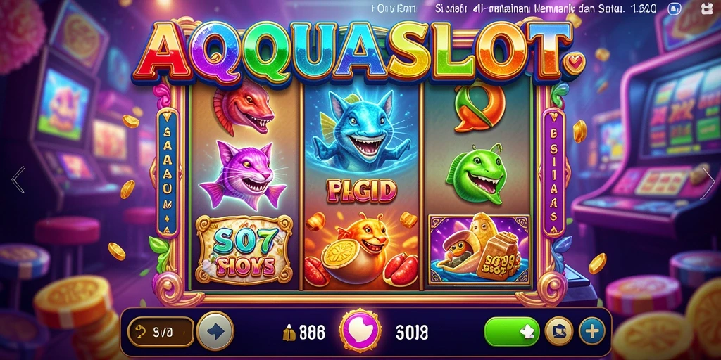 Screenshot utama AQUASLOT menampilkan gameplay slot yang seru dan interaktif.