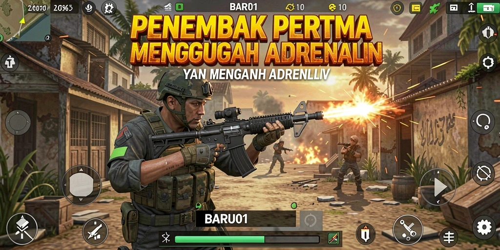Tangkapan layar dari pertempuran mendebarkan dalam game FPS BARU01.