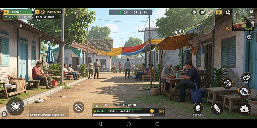 Tampilan gameplay BROJP yang menggambarkan simulasi kehidupan.