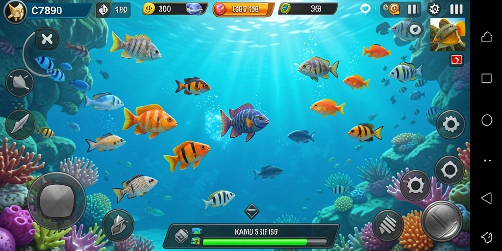 Screenshot gameplay C7890 dengan aksi menembak ikan yang seru.