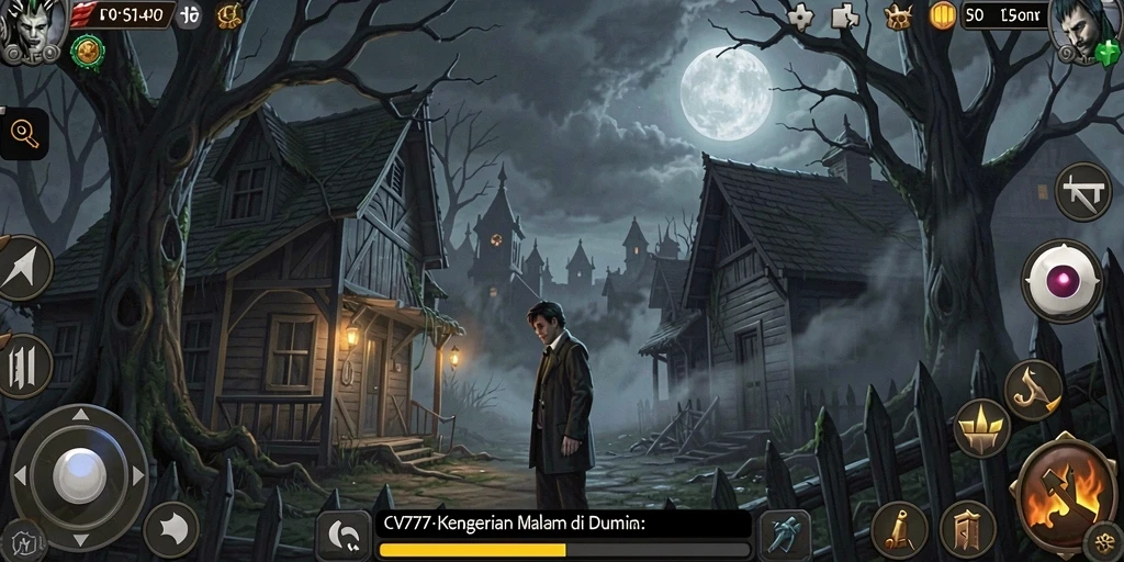 Screenshot gameplay CV777 menampilkan suasana menyeramkan di dunia yang gelap.