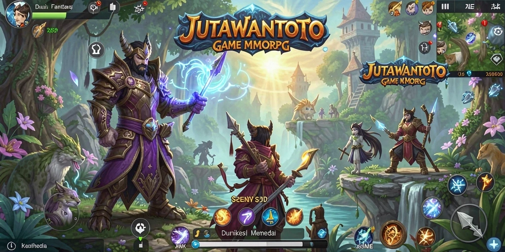 Tangkapan layar utama dari gameplay <strong>JUTAWANTOTO</strong> yang menunjukkan aksi pertempuran epik.