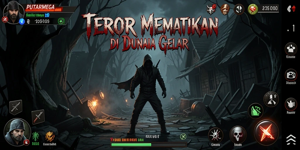 Gameplay PUTARMEGA menampilkan momen menakutkan saat menghadapi makhluk kegelapan.