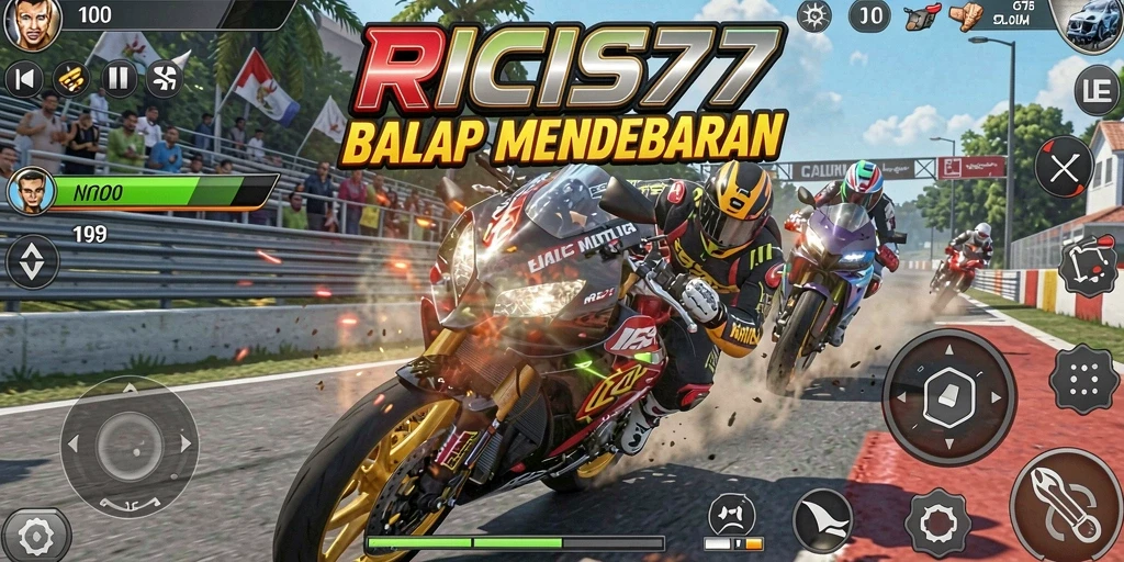 Tampilan menegangkan dari gameplay balap motor RICIS77.