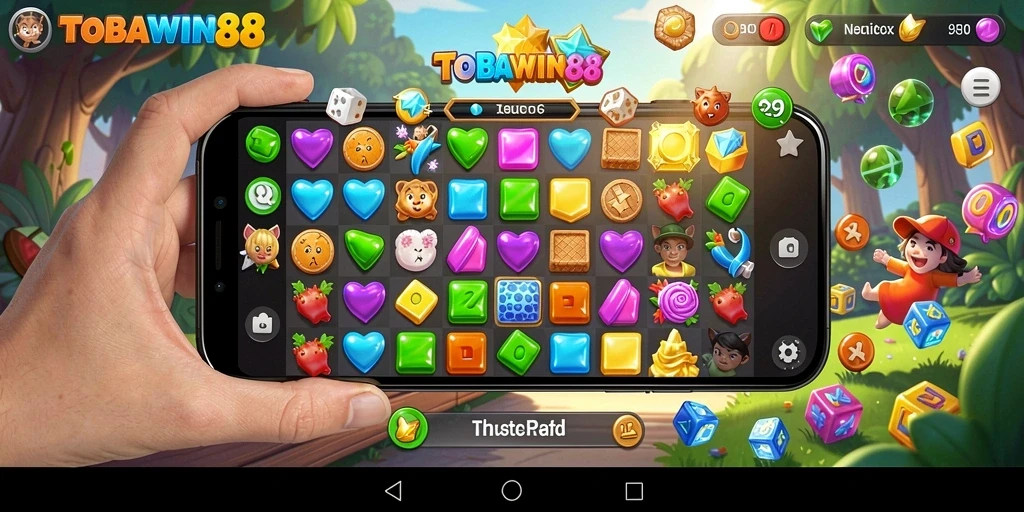 Tampilan seru gameplay TOBAWIN88 dengan tantangan Match-3.