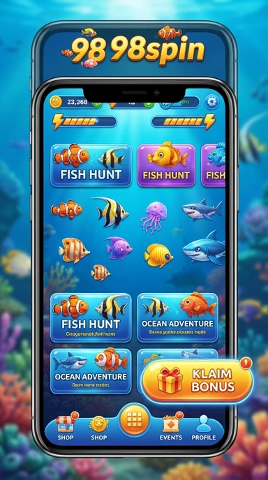 Screenshot aplikasi 98spin dengan tampilan antarmuka yang menarik.